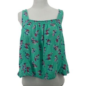 Hollister Women Size XS Cropped Top Green Floral Smocked Open Back Viscose Boho
